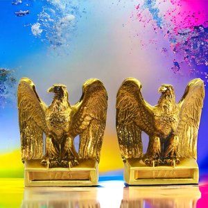 Vintage Set of 2 Heavy Brass American Bald Eagle Bookends 1776 PM Craftsman